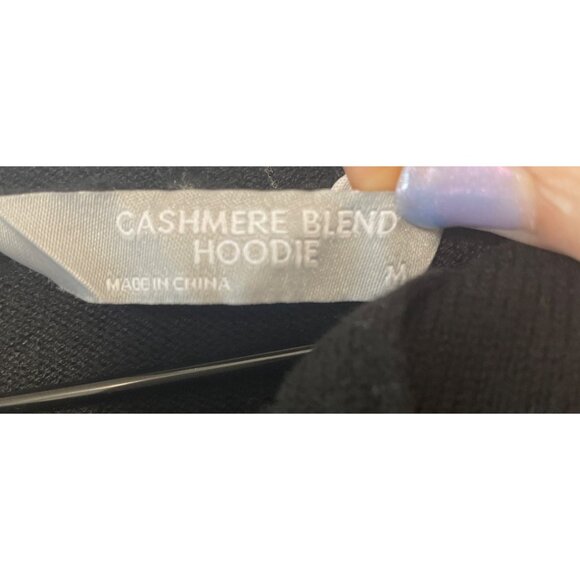 Womens Cashmere Blend Black Hoodie M Boho Warm Comfort Elegant - Picture 3 of 6